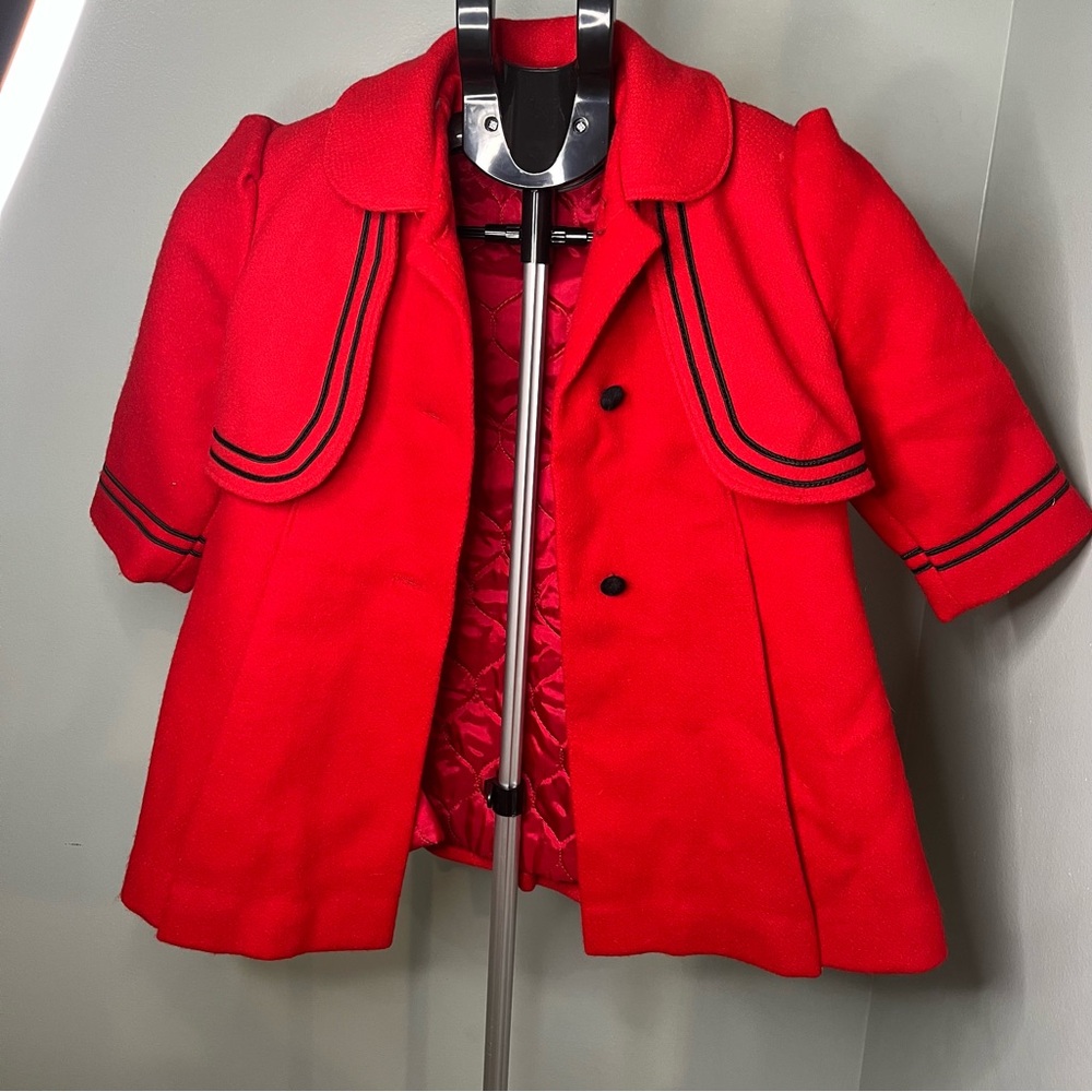 Freeway Vintage Vibrant Red Kids Coat & Hat Black Accents Made in USA 4t lined